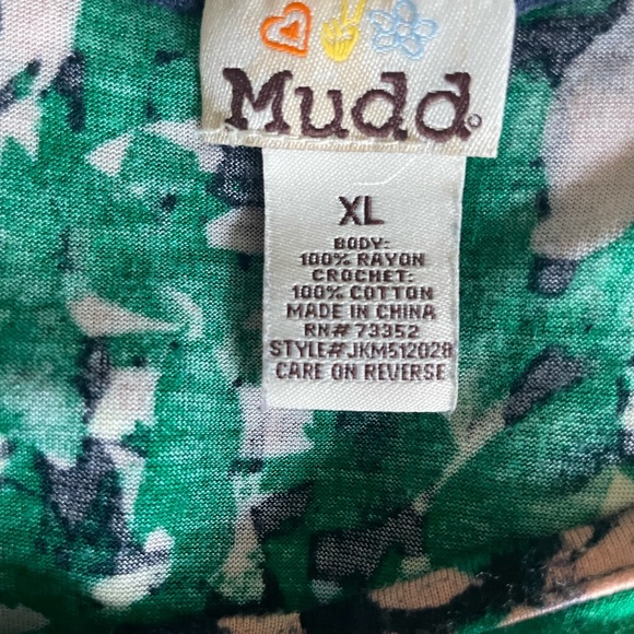 Women’s XL Green Front Tie Floral Green Dress With Blue Crocheted Back By Mudd - Picture 4 of 4